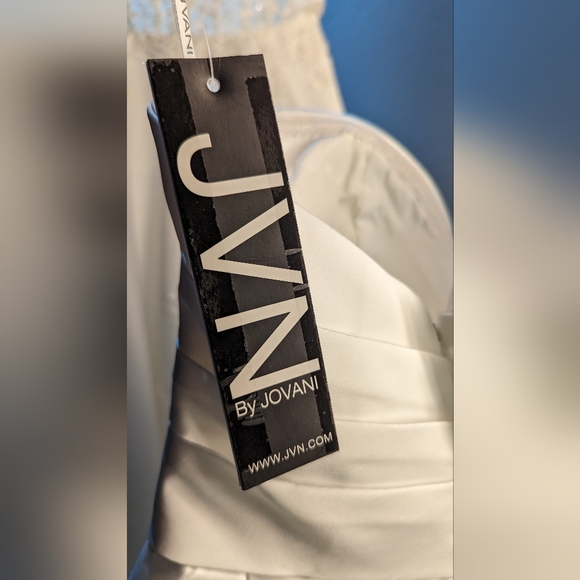 Jovani JVN Ivory A-line Short Dress One Shoulder Fit and Flare Dress - Picture 3 of 4